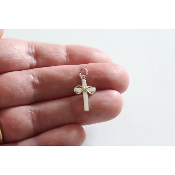 Sterling Silver Cross Charm with Bronze Infinity - Picture 1 of 4